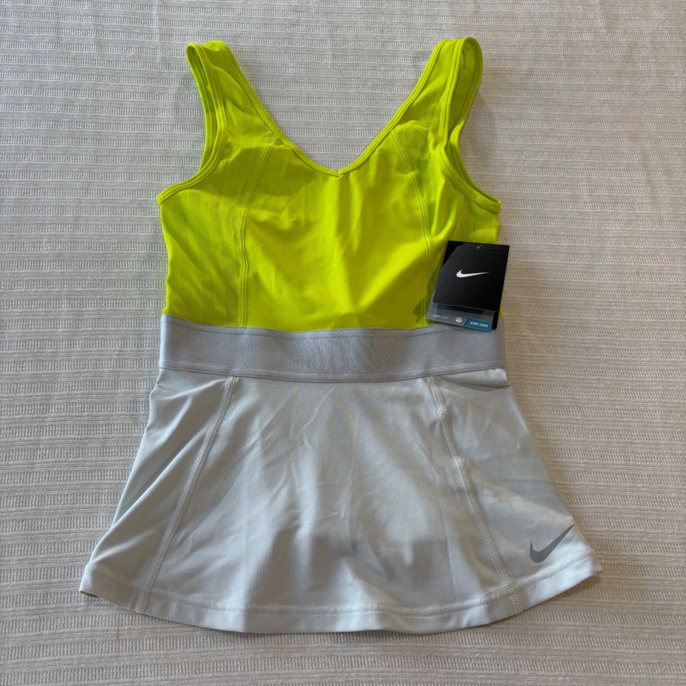 Nike Womens Dri-FIT Tennis Tank Top Neon Yellow White 598235-303 XS NWT